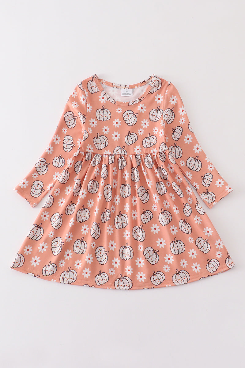 Orange pumpkin floral print dress - ARIA KIDS