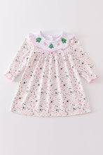 Christmas tree embroidery dot print dress