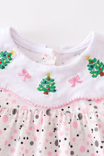 Christmas tree embroidery dot print dress