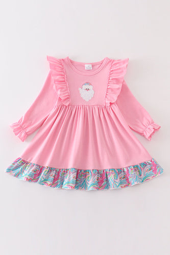 Pink santa claus applique girl dress