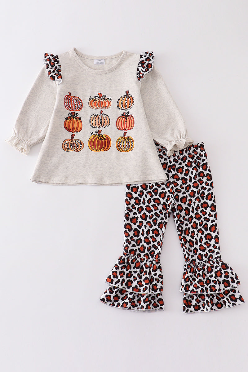 Leopard pumpkin print ruffle girl set - ARIA KIDS
