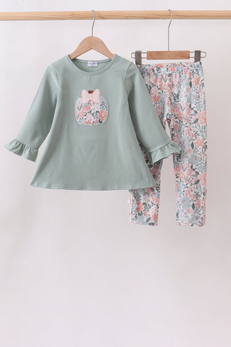 Sage Floral Pumpkin Applique Pants Set - ARIA KIDS