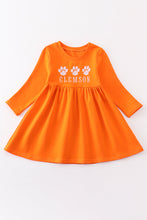 Orange CLEMSON embroidery terry dress - ARIA KIDS