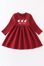 Maroon elephant embroidery terry dress