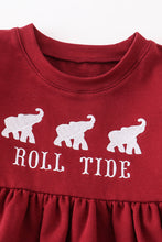 Maroon elephant embroidery terry dress