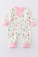 Pink christmas tree print girl romper