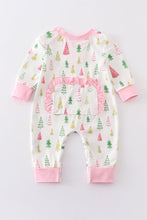 Pink christmas tree print girl romper