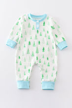 Blue christmas tree print boy romper