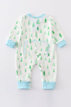 Blue christmas tree print boy romper