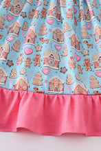 Blue gingerbread print ruffle dress - ARIA KIDS