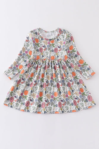 Pumpkin floral print girl dress - ARIA KIDS