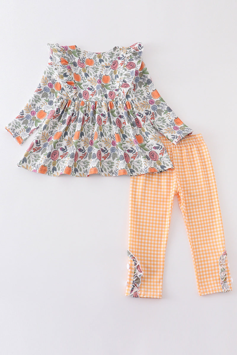 Pumpkin floral print ruffle girl set - ARIA KIDS