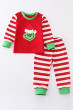 Red grinch applique stripe boy set