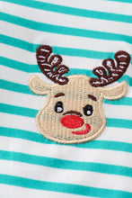 Green stripe christmas deer embroidery boy romper - ARIA KIDS