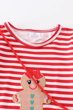Red stripe gingerbread applique bag 2pc dress - ARIA KIDS