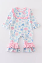 Pink snowflake print ruffle girl romper