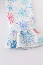 Pink snowflake print ruffle girl romper