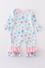 Pink snowflake print ruffle girl romper