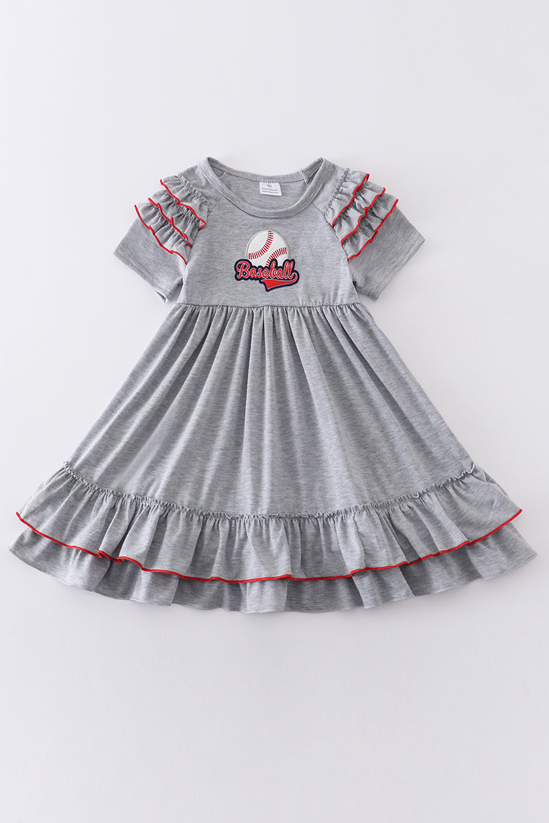 Grey baseball applique ruffle dress - ARIA KIDS