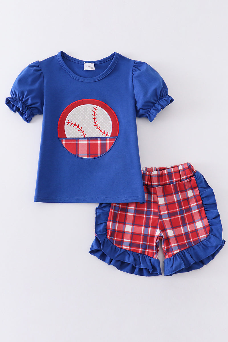 Blue baseball applique girl set - ARIA KIDS