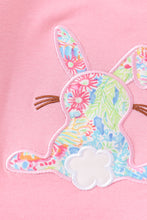 Pink lily print rabbit applique ruffle girl set