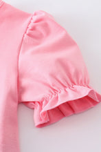 Pink lily print rabbit applique ruffle girl set