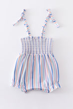 Blue stripe smocked strap girl bubble - ARIA KIDS