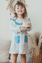 Blue floral print pocket girl dress