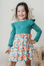 Green floral print ruffle dress - ARIA KIDS