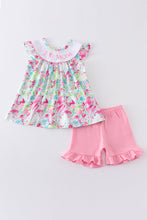 Pink lily print I love mom embroidery girl set - ARIA KIDS