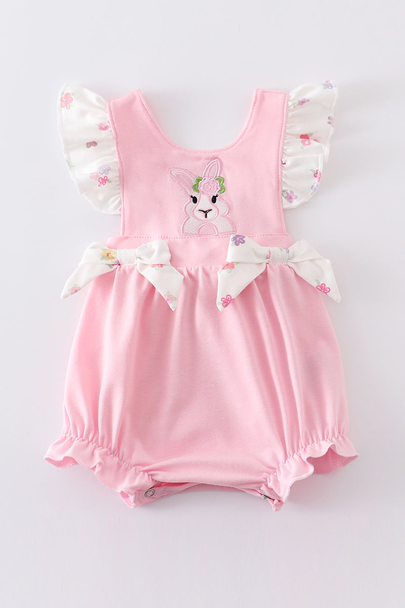 Pink rabbit applique ruffle girl bubble - ARIA KIDS
