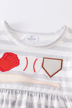 Gray stripe baseball applique girl set - ARIA KIDS