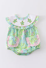 Green Turtle Embroidered Ruffle Bubble