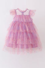 Pink star tiered ruffle tulle dress - ARIA KIDS