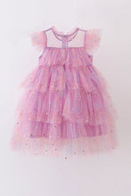 Pink star tiered ruffle tulle dress