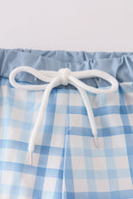 Blue plaid crab embroidery boy swim trunks - ARIA KIDS