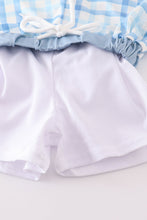 Blue plaid crab embroidery boy swim trunks - ARIA KIDS