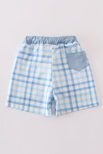 Blue plaid crab embroidery boy swim trunks - ARIA KIDS