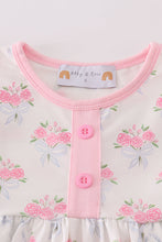 Pink floral bow tie print girl dress - ARIA KIDS