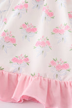 Pink floral bow tie print girl dress - ARIA KIDS