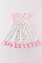 Pink floral bow tie print girl dress - ARIA KIDS