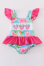 Pink floral character applique girl swimsuit - ARIA KIDS