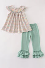 Pink floral print pumpkin embroidery girl ruffle set - ARIA KIDS