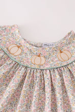 Pink floral print pumpkin embroidery girl ruffle set - ARIA KIDS