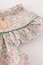 Pink floral print pumpkin embroidery girl ruffle set - ARIA KIDS