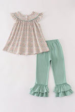 Pink floral print pumpkin embroidery girl ruffle set - ARIA KIDS