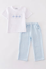 Blue pumpkin embroidery plaid boy set - ARIA KIDS