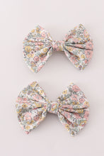 Pink floral print piggie hair bow - ARIA KIDS