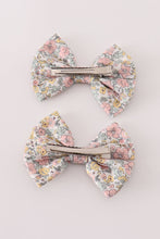 Pink floral print piggie hair bow - ARIA KIDS