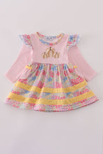 Pink floral pumpkin embroidery ruffle bubble - ARIA KIDS